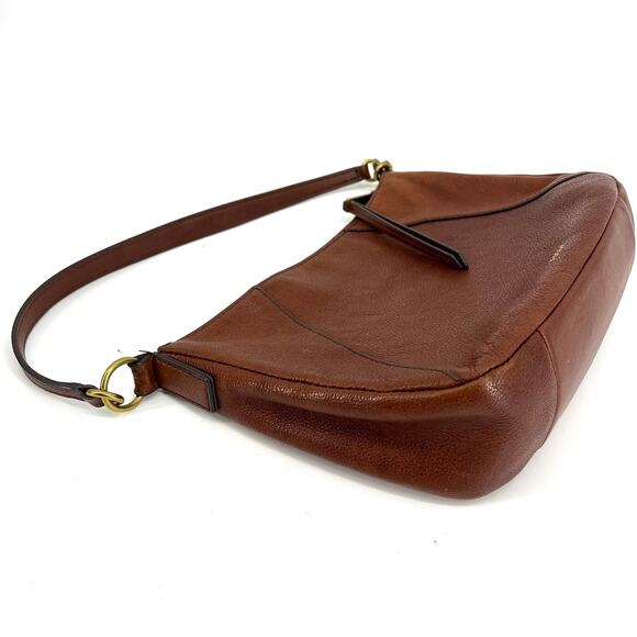 Fossil Slim Brown Leather Short Handle Shoulder Bag Purse - Picture 5 of 8